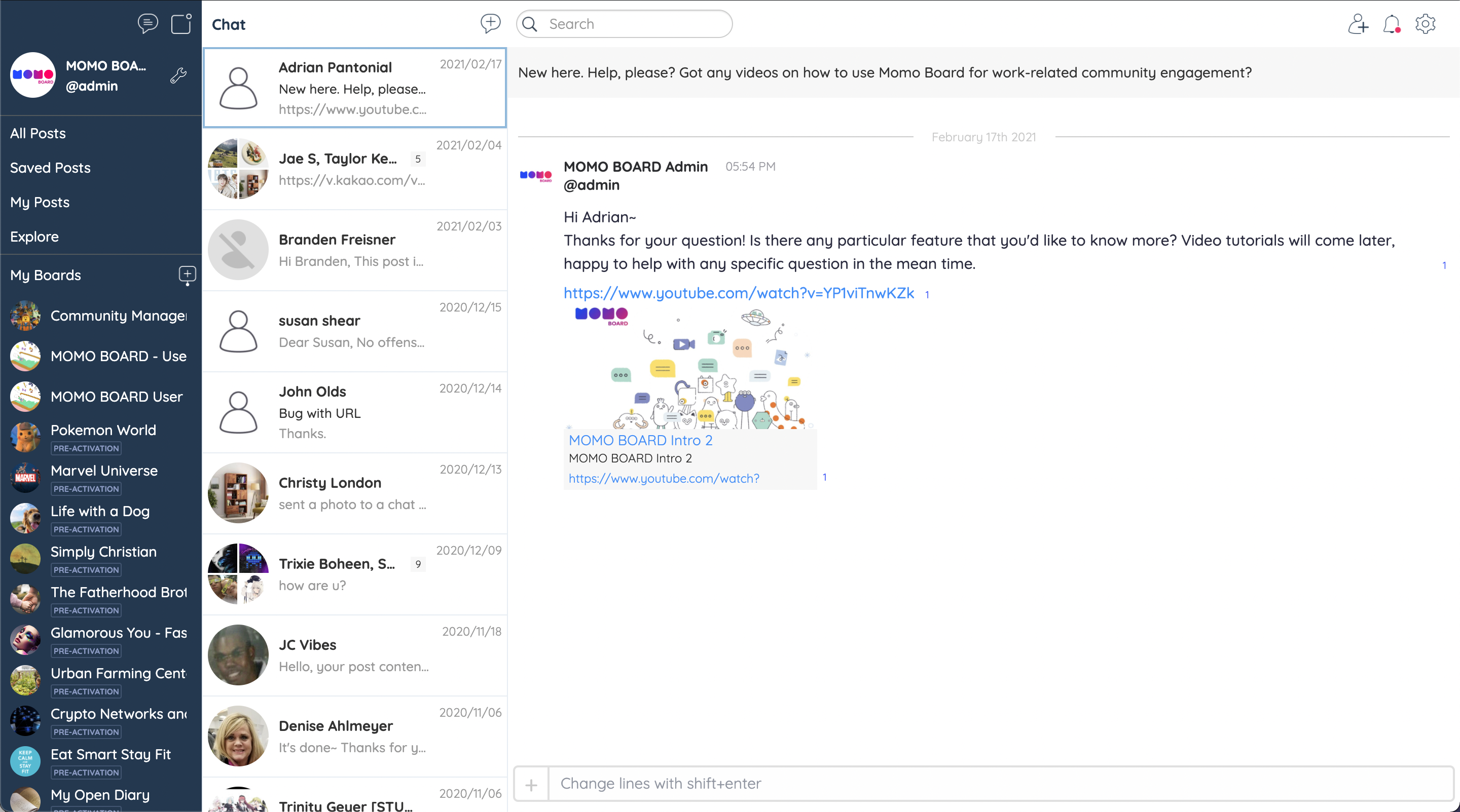 screenshot of MOMO BOARD